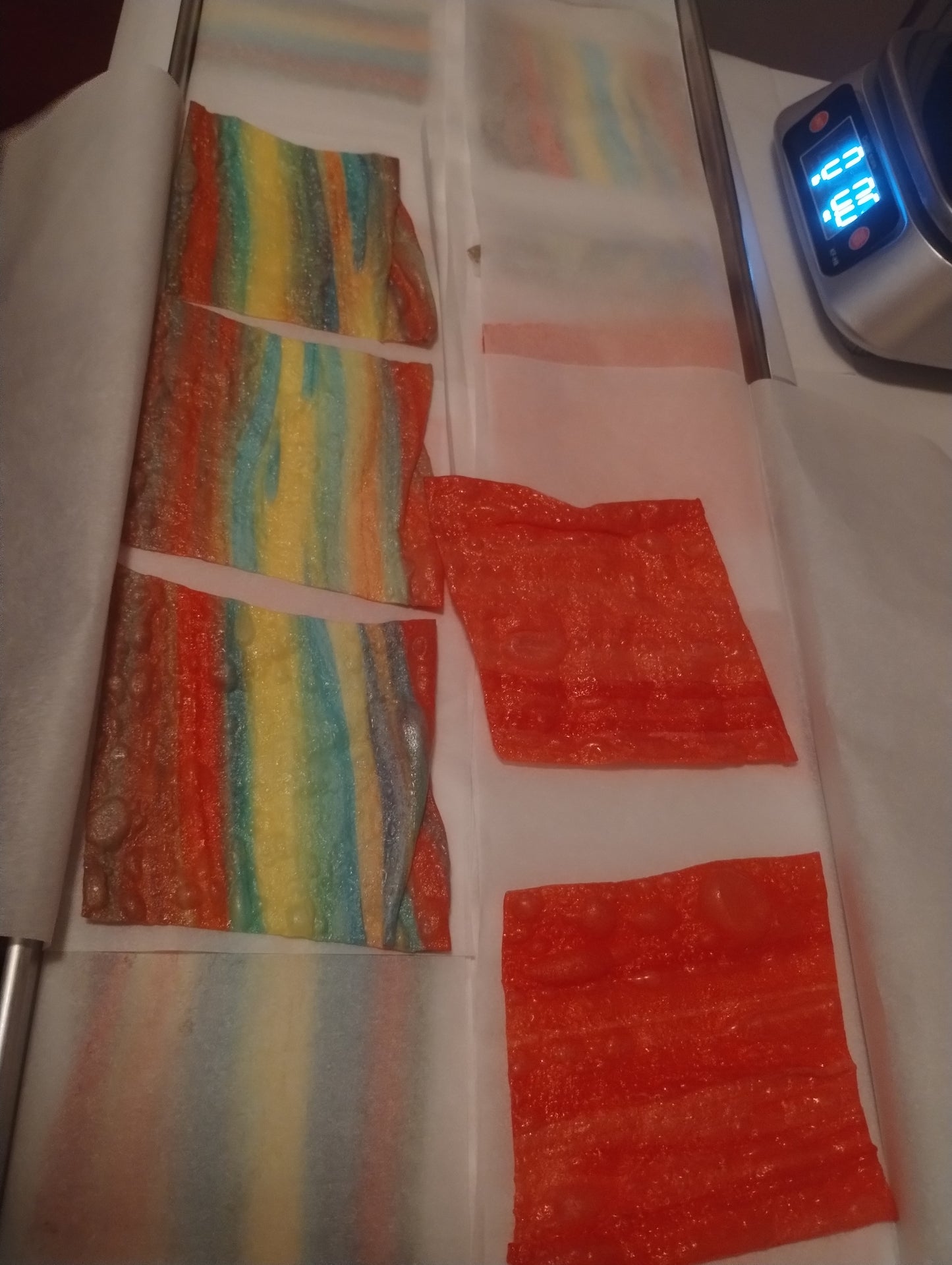 Freeze Dried Fruit Roll Ups on sheet